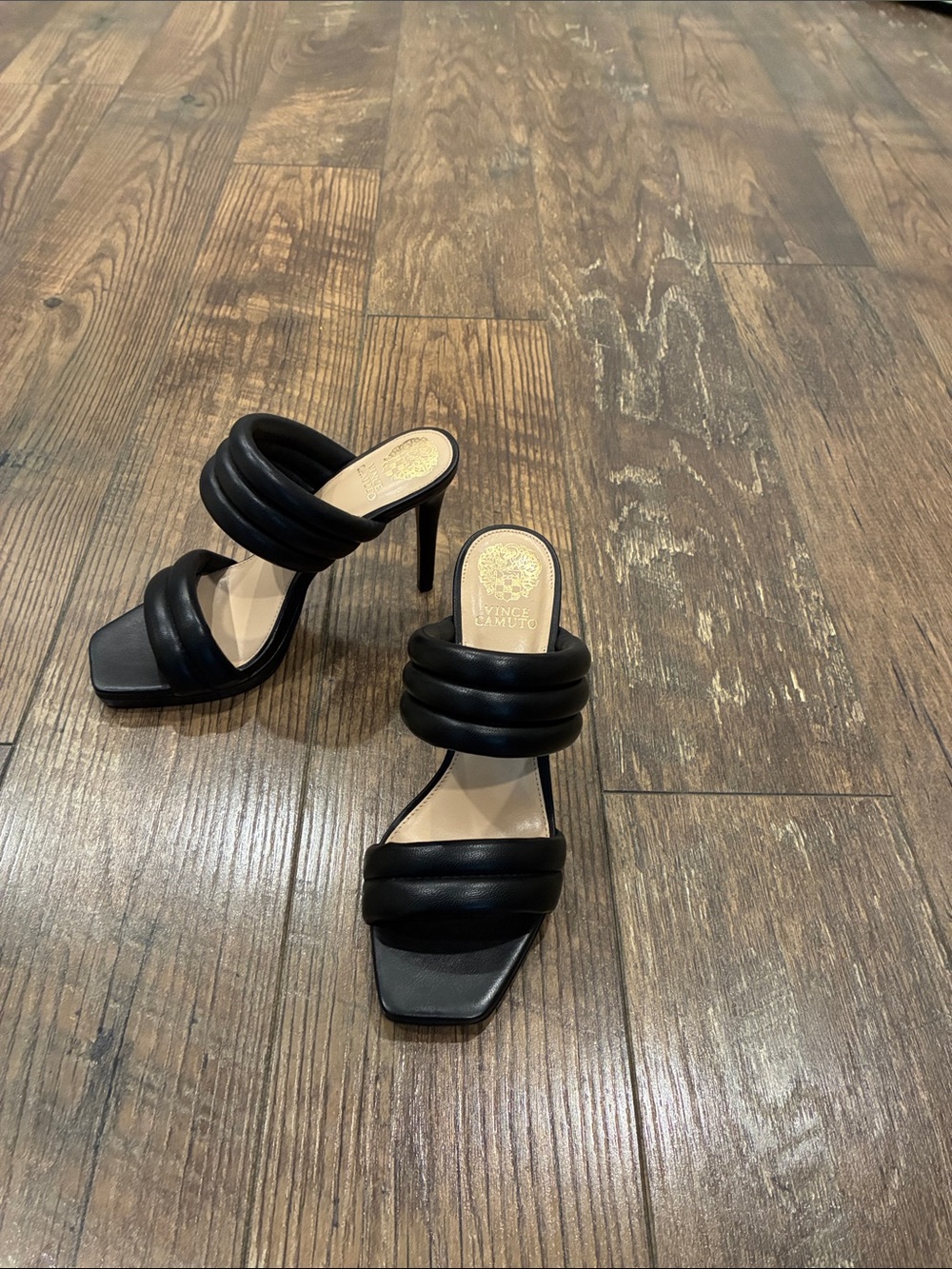 Vince Camuto Black Padded Double-Strap Stiletto Sandals